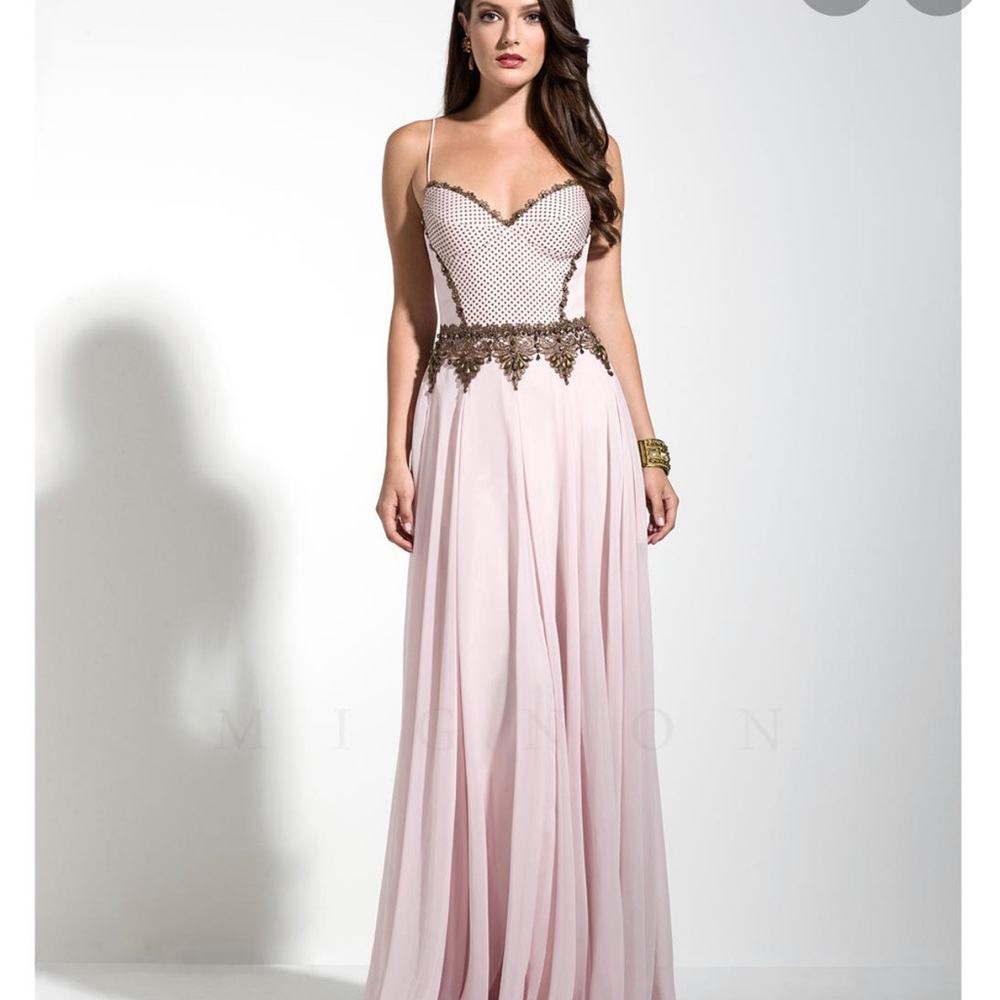 MIGNON VM1496 BLUSH PINK DOTTED BODDICE GOWN size 6